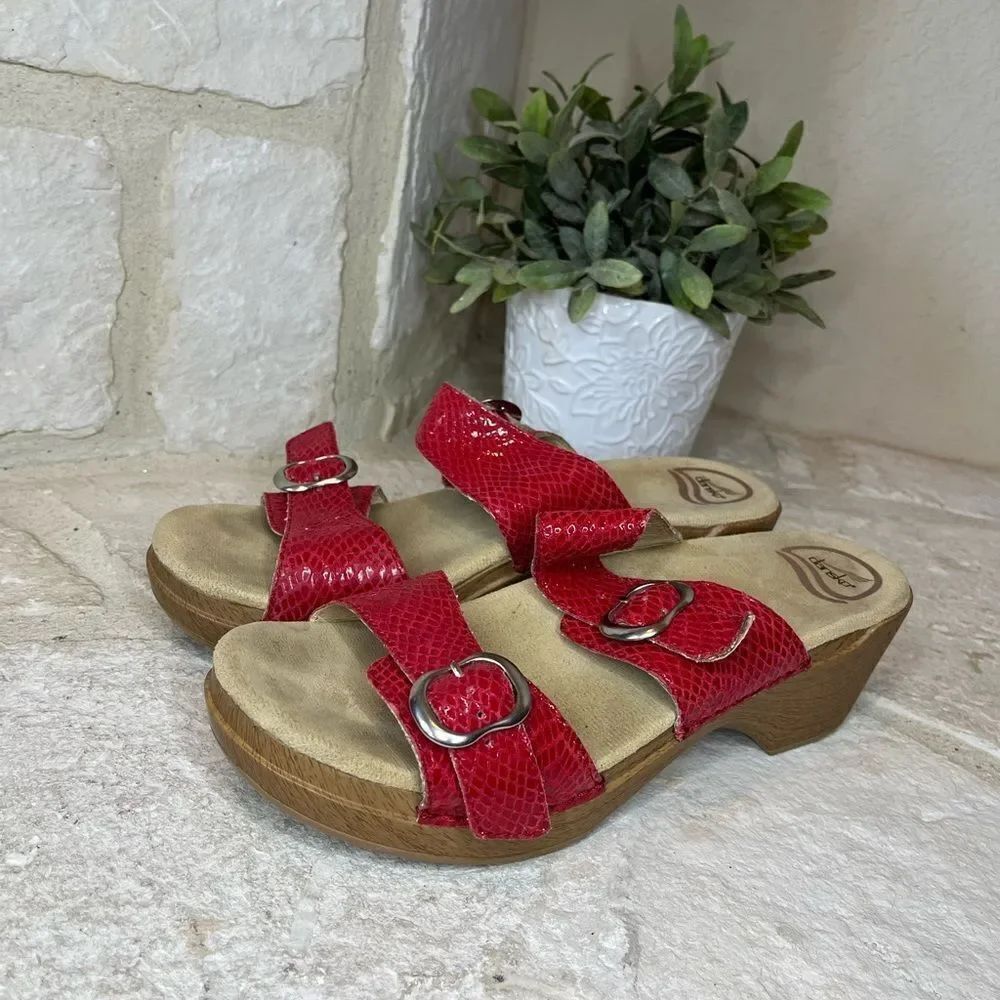 Dansko sophie sandals shoes red leather comfort wedge womans 41